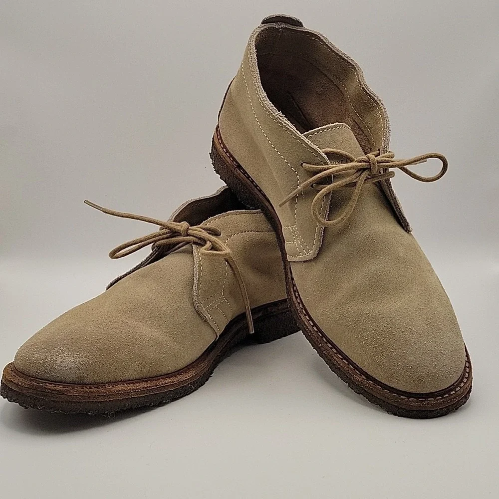 Frye Suede Chukka Boots Mens 8.5D Beige Tan Leather Sole Lace-Up Made Mexico